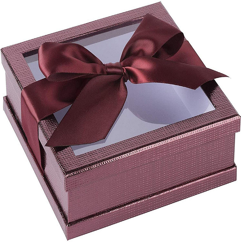 Hammont Clear Window Gift Boxes Maroon, 6 x 6 x 2 3 Pack