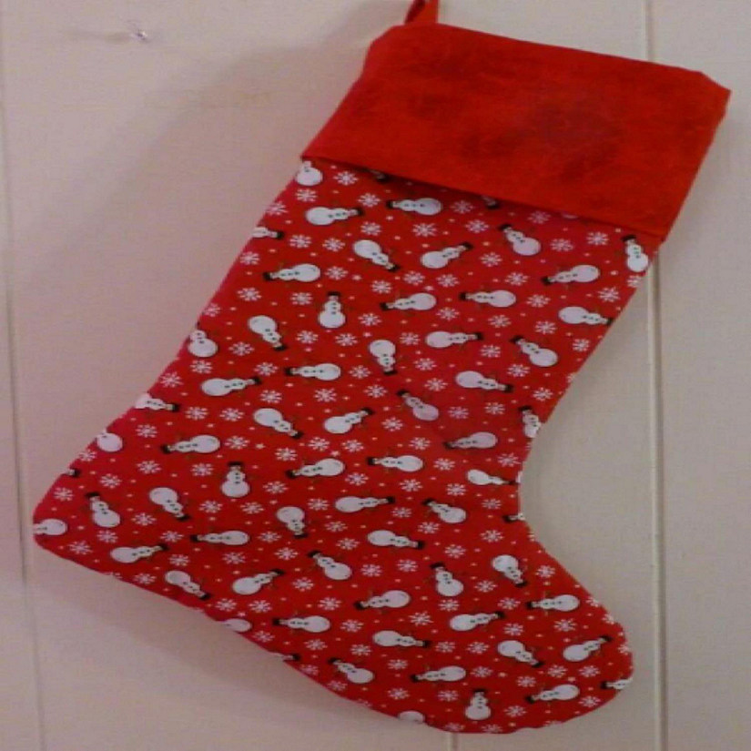 Handmade Christmas Stocking with Red Snowmen with Lining Image
