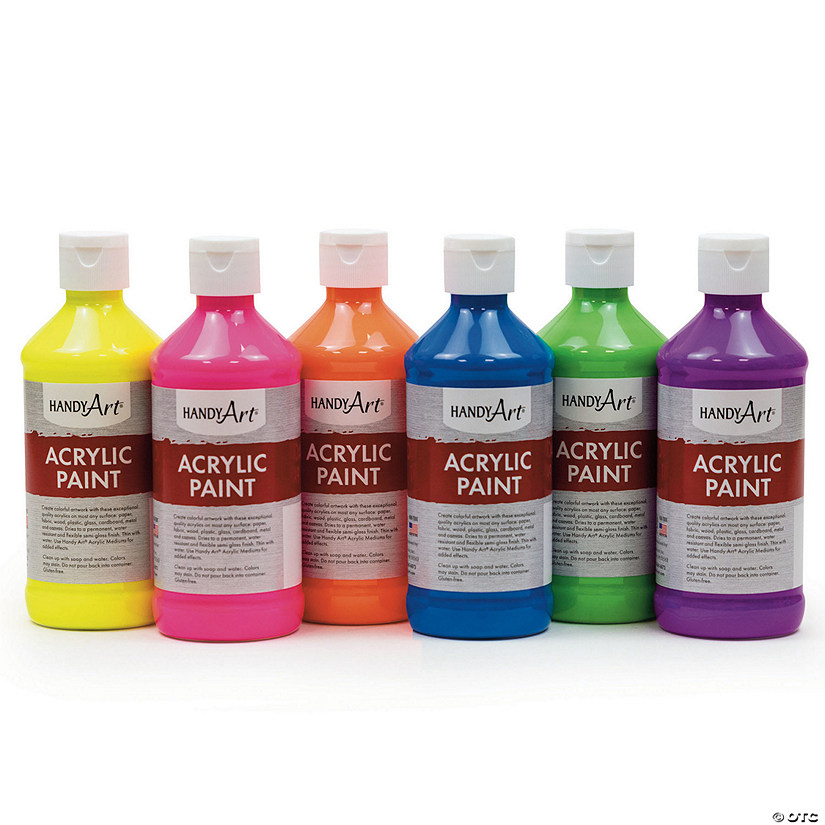 Handy Art Acrylic Paint, 8 oz., Fluorescent Colors, Set of 6 Image