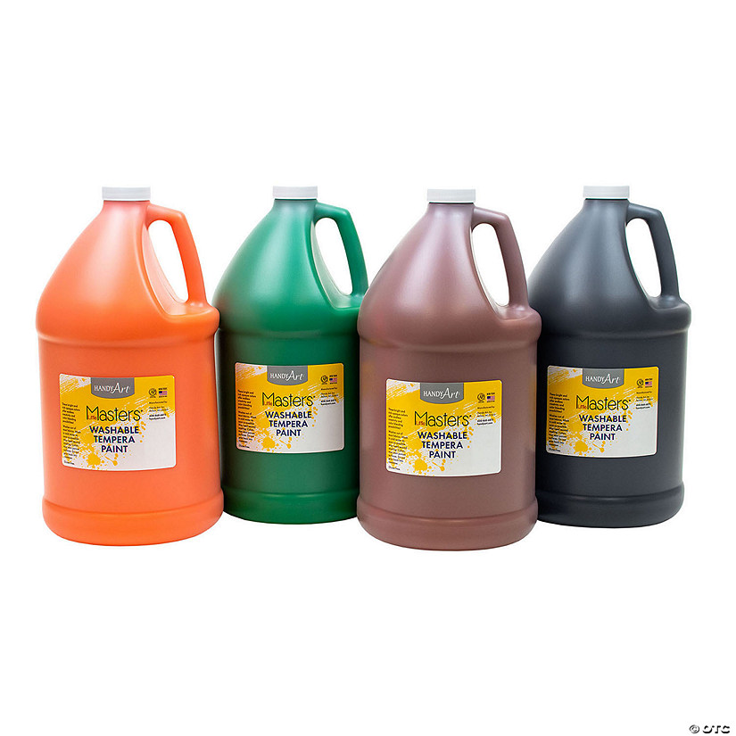 Handy Art Little Masters Washable Tempera Paint 4 Gallon Kit, Orange, Green, Brown, Black Image