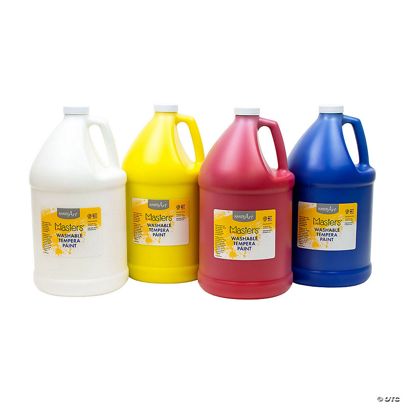 Handy Art Little Masters Washable Tempera Paint 4 Gallon Kit, White, Yellow, Red, Blue Image