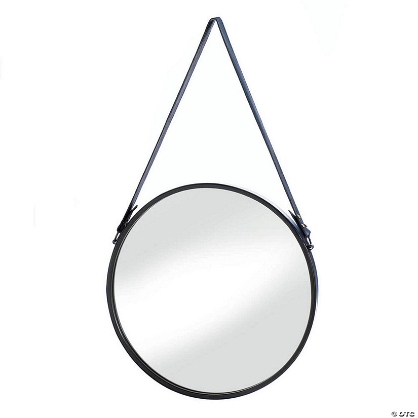 Hanging Mirror With Faux Leather Strap 15.75X1X27.75&#8221; Image