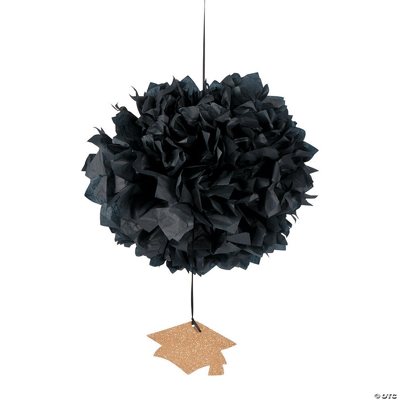 Hanging Tissue Paper Pom-Pom Decorations with Mortarboard Hats - 3 Pc. Image