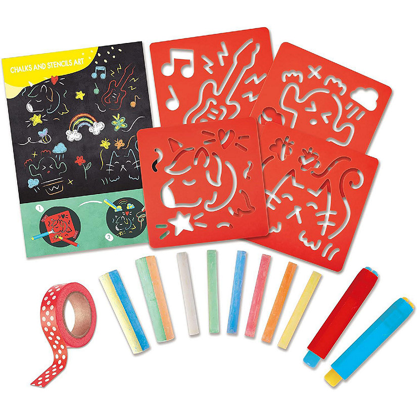 Hape: Chalks &amp; Stencils Art - 22Pcs, Activity Art Kit, Stencils, 3+ Image