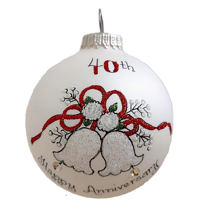 Happy 40th Anniversary Bells Glass Ball Christmas Ornament Made in USA 3.5 inch Image