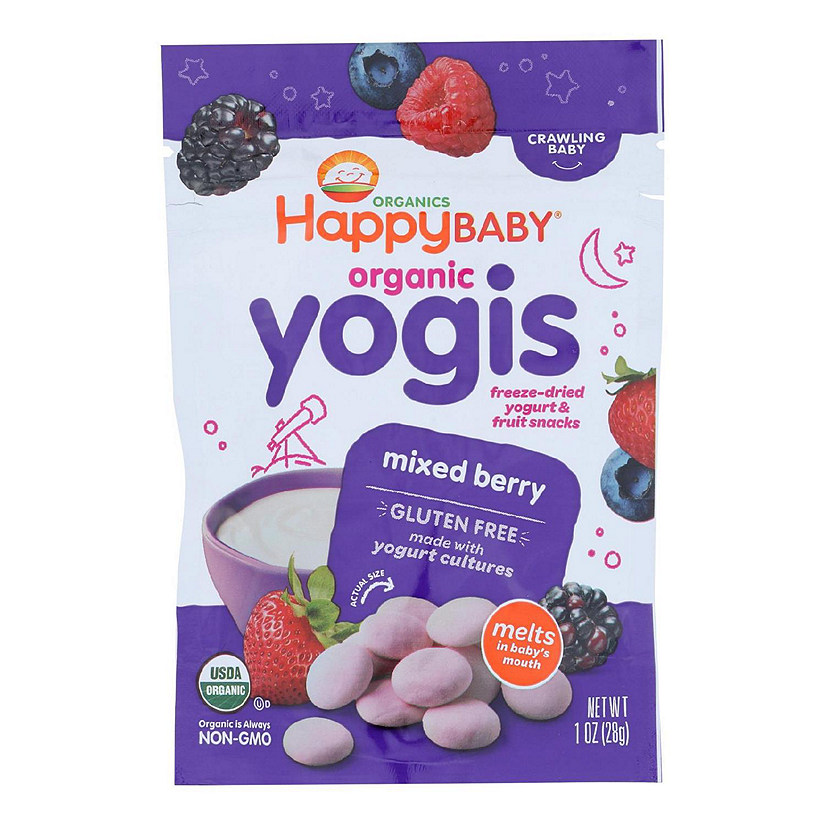 Happy Baby Happy Yogis Organic Superfoods Yogurt and Fruit Snacks Mixed Berry, 1 oz, 8 Pack Image