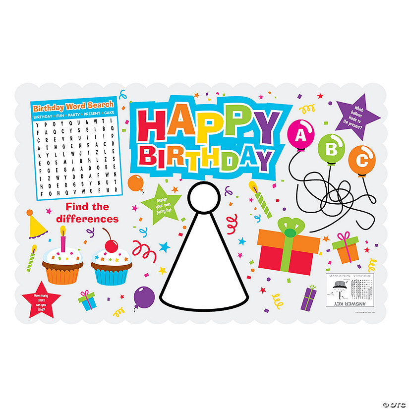 Happy Birthday Activity Placemats - 12 Pc. Image