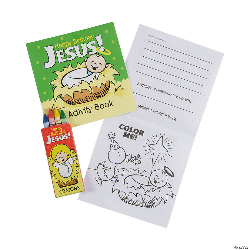 Happy Birthday Jesus Paper Activity Books with 4-Color Crayons - 12 Pc. Image