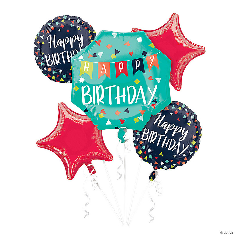 Happy Birthday Mylar Balloon Bouquet - 5 Pc. Image