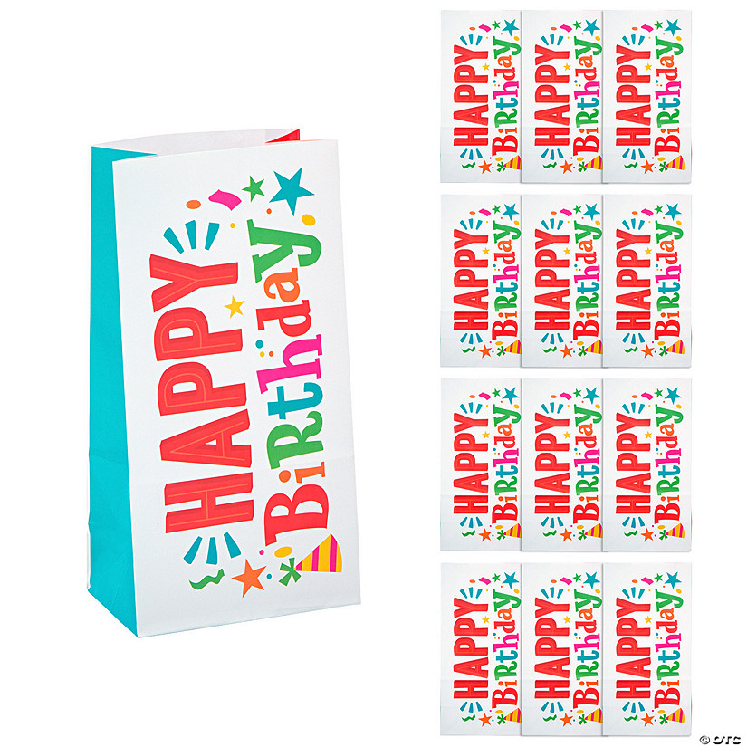 Happy Birthday Print Treat Bags - 12 Pc. Image