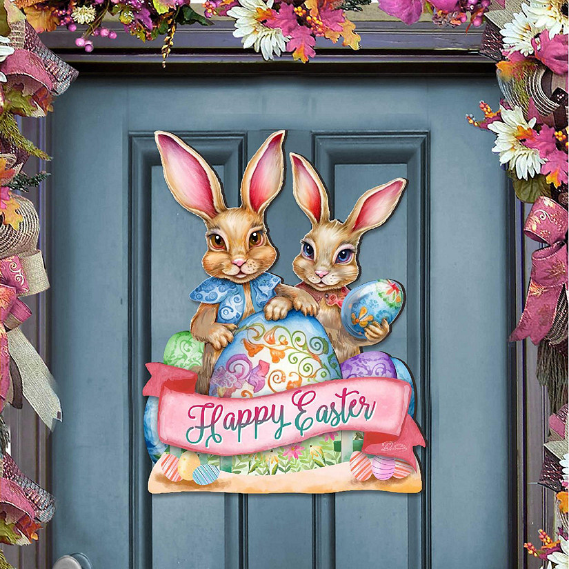 Happy Easter Bunnies Easter Door Decor by G. DeBrekht Image