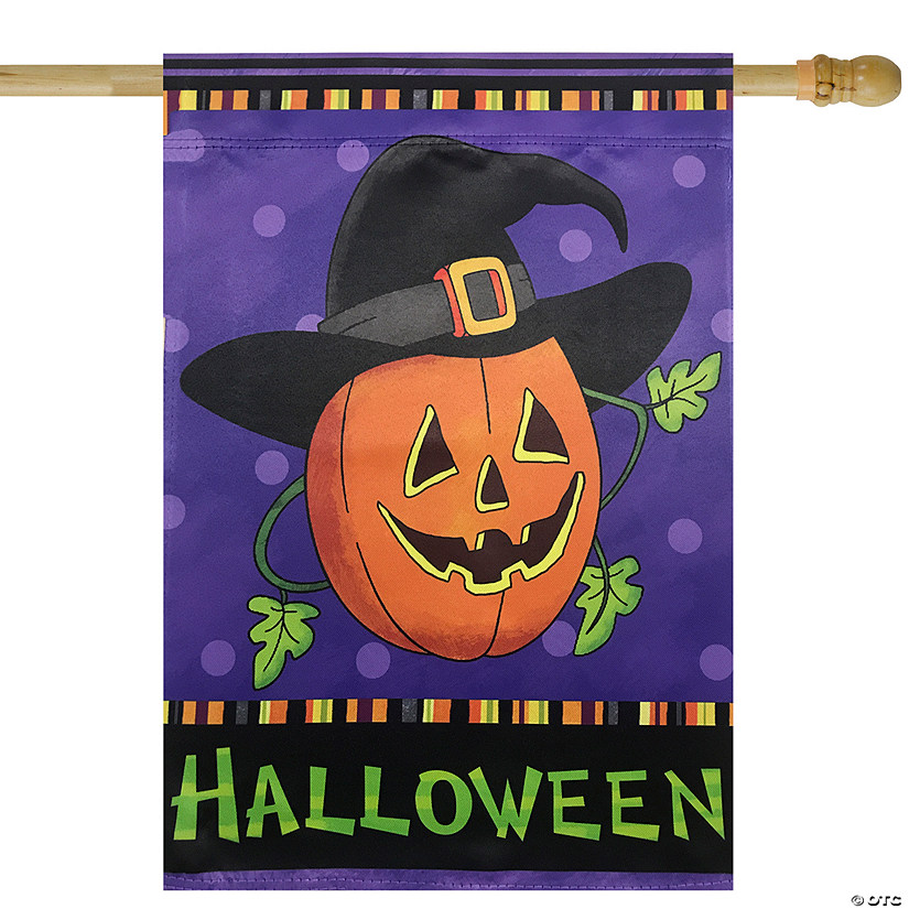 Happy Halloween Pumpkin in a Witch Hat Outdoor House Flag 28" x 40" Image