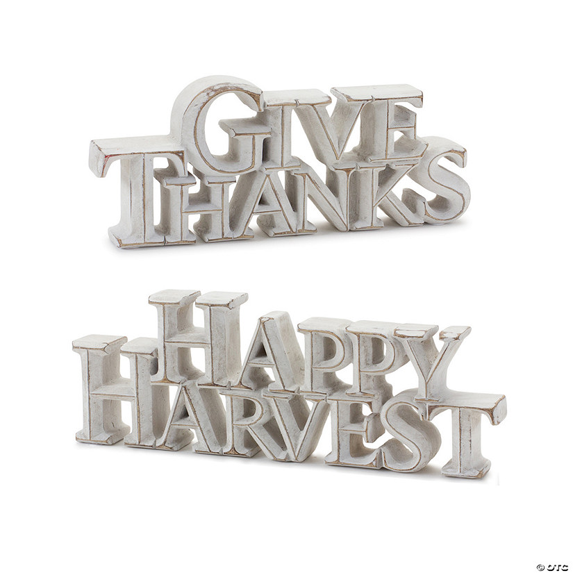 Happy Harvest And Give Thanks Sign (Set Of 2) 7.75"L X 3.75"H, 9.75"L X 3.5"H Resin Image