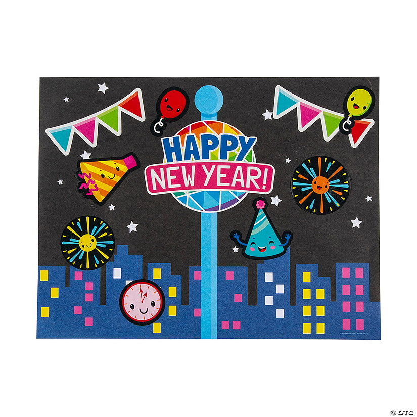 Happy New Year Sticker Scenes - 12 Pc. Image
