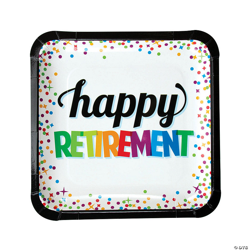 Happy Retirement Polka Dot Square Paper Dinner Plates - 8 Ct. Image