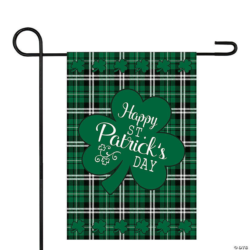 Happy St. Patrick's Day Plaid Outdoor Garden Flag 18 x 12.5" Image