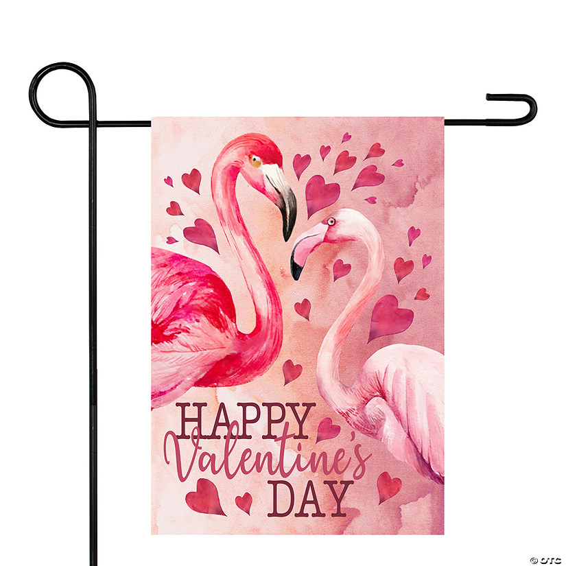 Happy Valentine's Day Flamingo Outdoor Garden Flag 18" x 12.5" Image