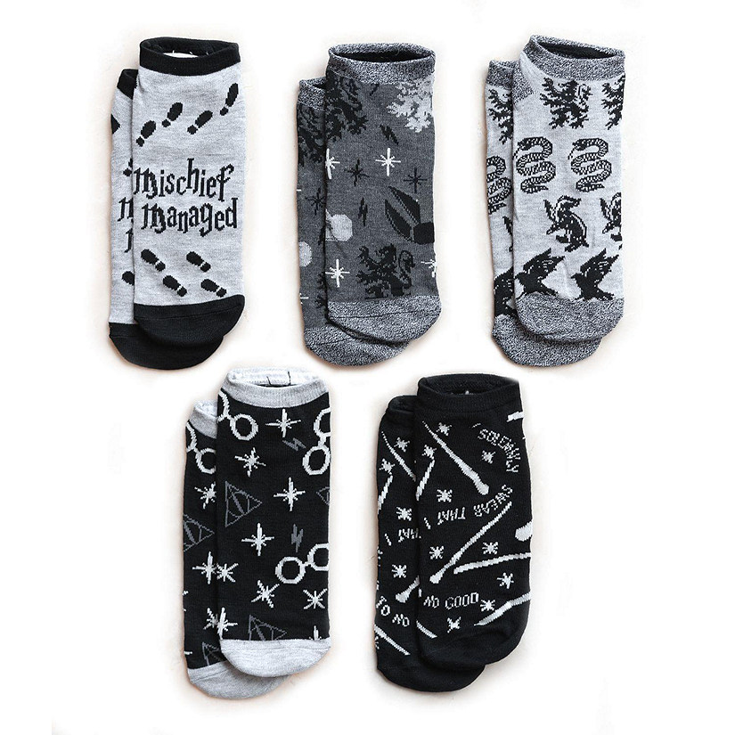 Harry Potter Black & Grey Adult Ankle Socks - 5-Pack Image