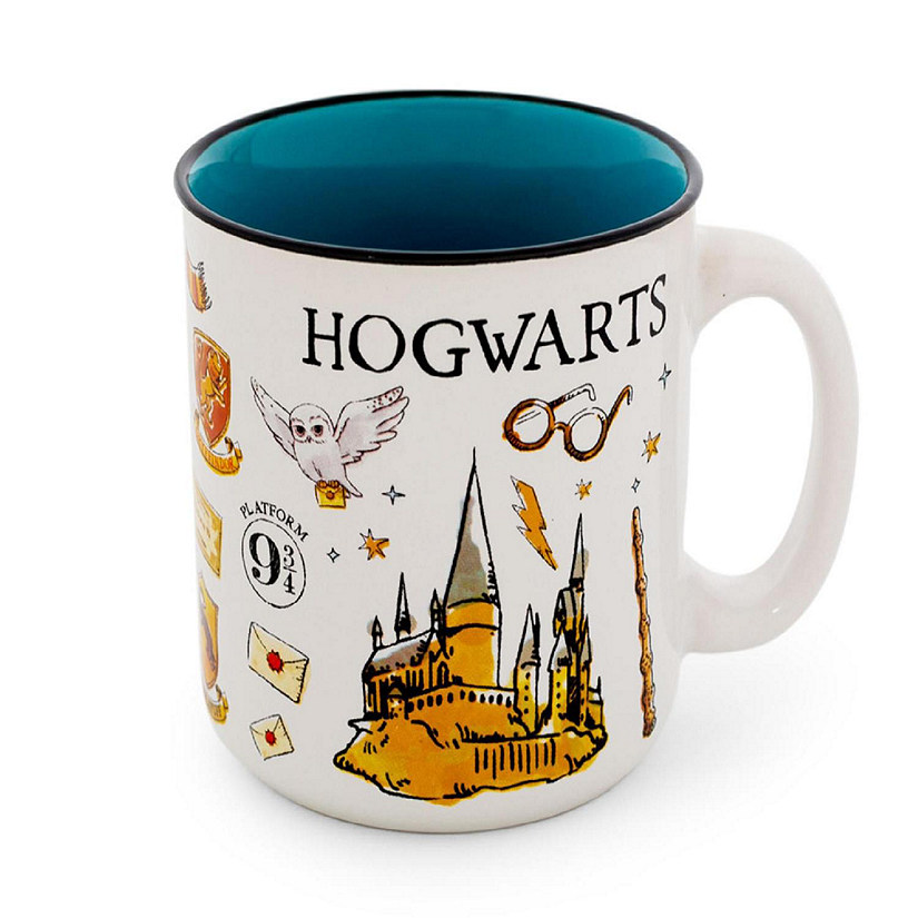 Harry Potter Hogwarts All Over Icons Destination Ceramic Camper Mug  Holds 20 Ounces Image