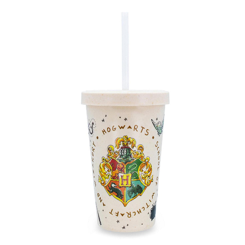 Harry Potter Hogwarts Bamboo Tumbler Cup With Lid And Straw  Holds 20 Ounces Image