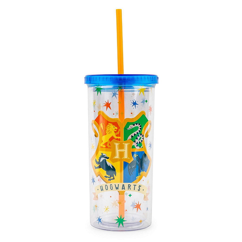 Harry Potter Hogwarts Crest Carnival Cup With Lid And Straw  Holds 20 Ounces Image