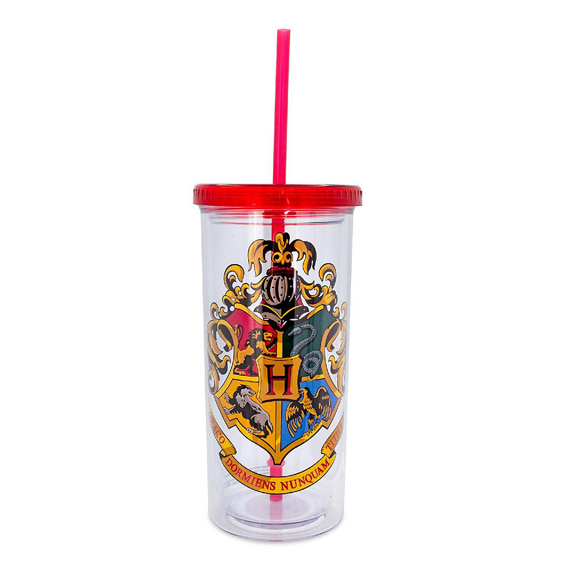 Harry Potter Hogwarts Crest Plastic Carnival Cup With Lid and Straw  20 Ounces Image