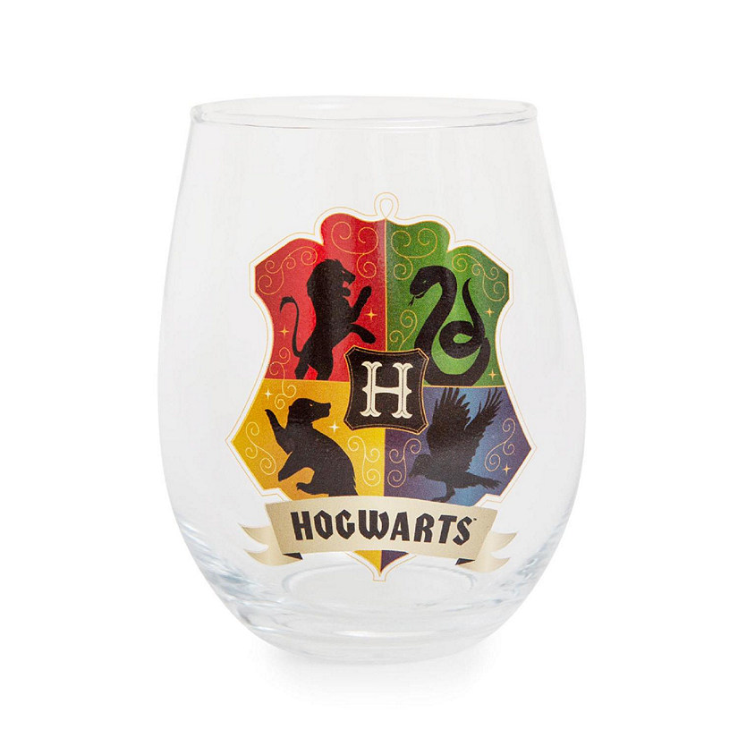 Harry Potter Hogwarts Crest Stemless Wine Glass  Holds 20 Ounces Image