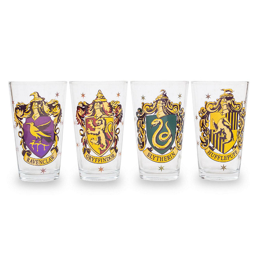Harry Potter Hogwarts House Crests 16-Ounce Pint Glasses  Set of 4 Image