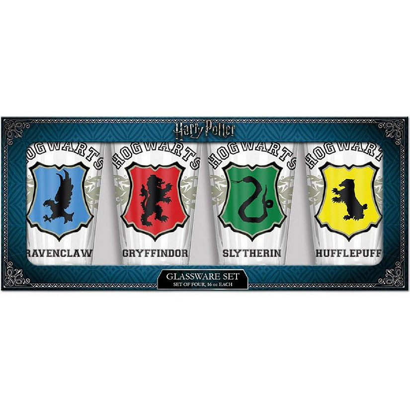 Harry Potter Hogwarts Houses 16-Ounce Pint Glasses Set of 4