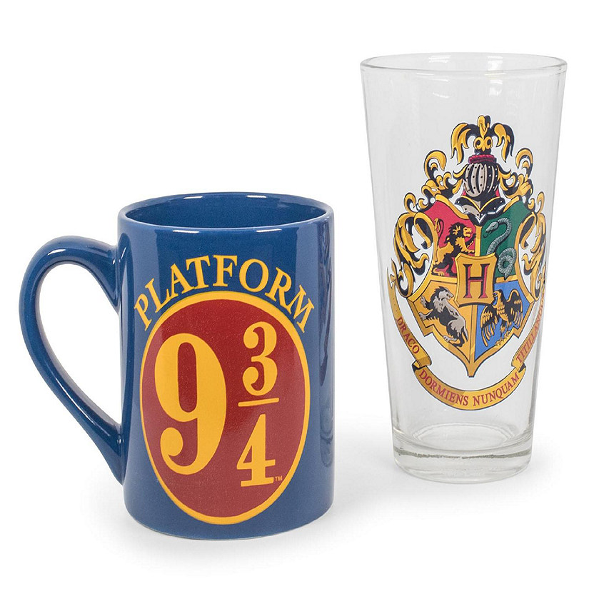 Harry Potter Hogwarts Pint Glass And Platform 9 3/4 Mug Set Image