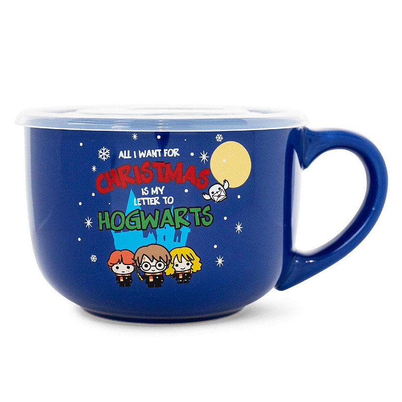 Harry Potter Holiday Golden Trio Soup Mug With Vented Lid  Holds 24 Ounces Image