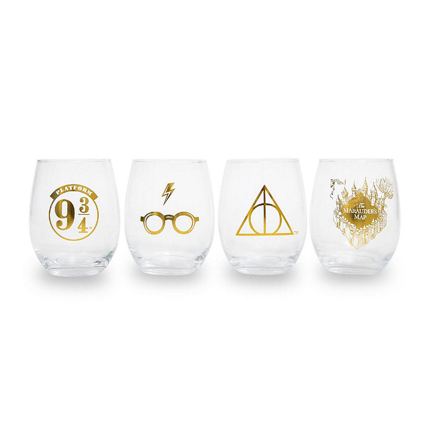 Harry Potter Icons Stemless Wine Glasses, Set Of 4  Each Holds 20 Ounces Image