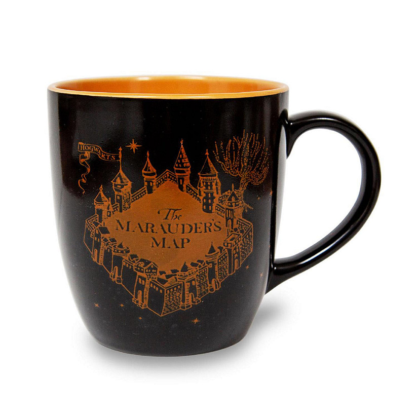 Harry Potter Marauder's Map Black and Gold Ceramic Mug  Holds 18 Ounces Image