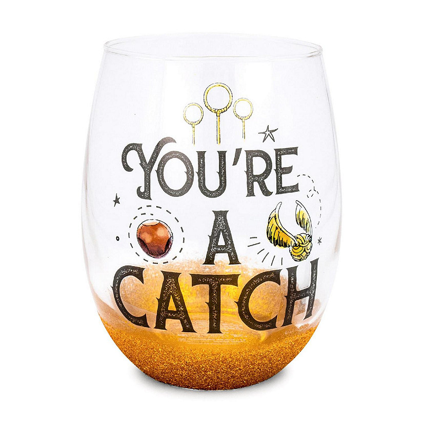 Harry Potter Quidditch "You're A Catch" Teardrop Stemless Wine Glass  20 Ounces Image