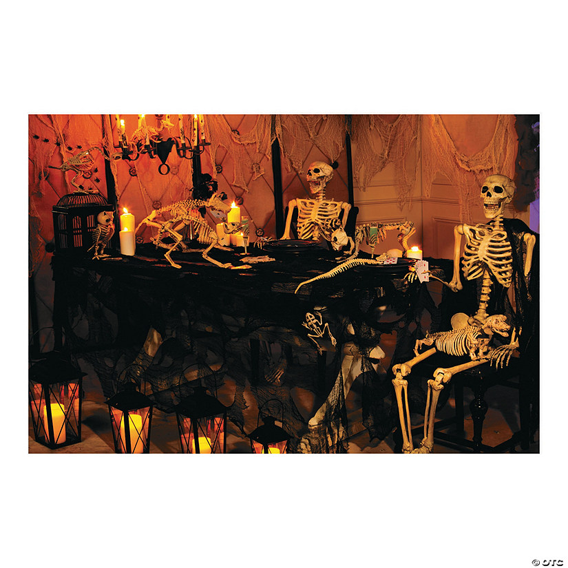 Haunted Skeleton Banquet Backdrop Halloween Decoration - 3 Pc. Image