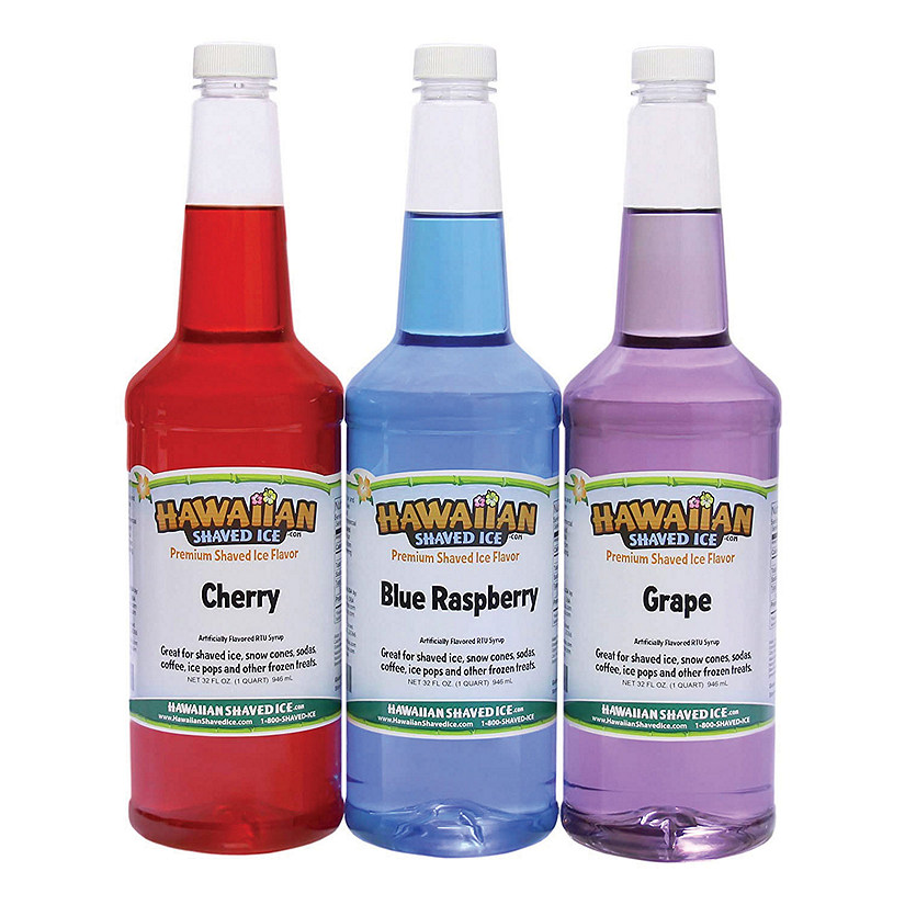 Hawaiian Shaved Ice Syrup 3 Quart Flavor Package, Cherry, Grape,Blue Raspberry Image
