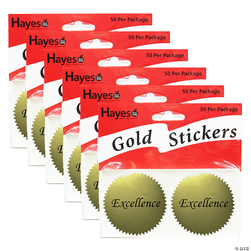 Hayes Publishing Excellence 2" Gold Certificate Seals, 50 Per Pack, 6 Packs Image
