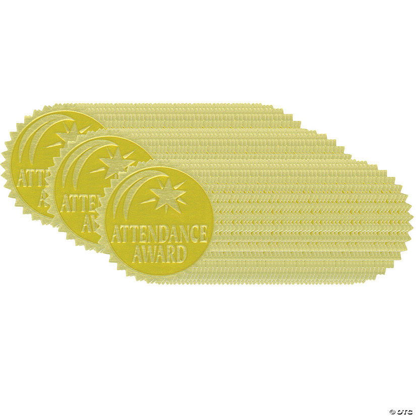Hayes Publishing Gold Foil Embossed Seals, Attendance Award, 54 Per Pack, 3 Packs Image