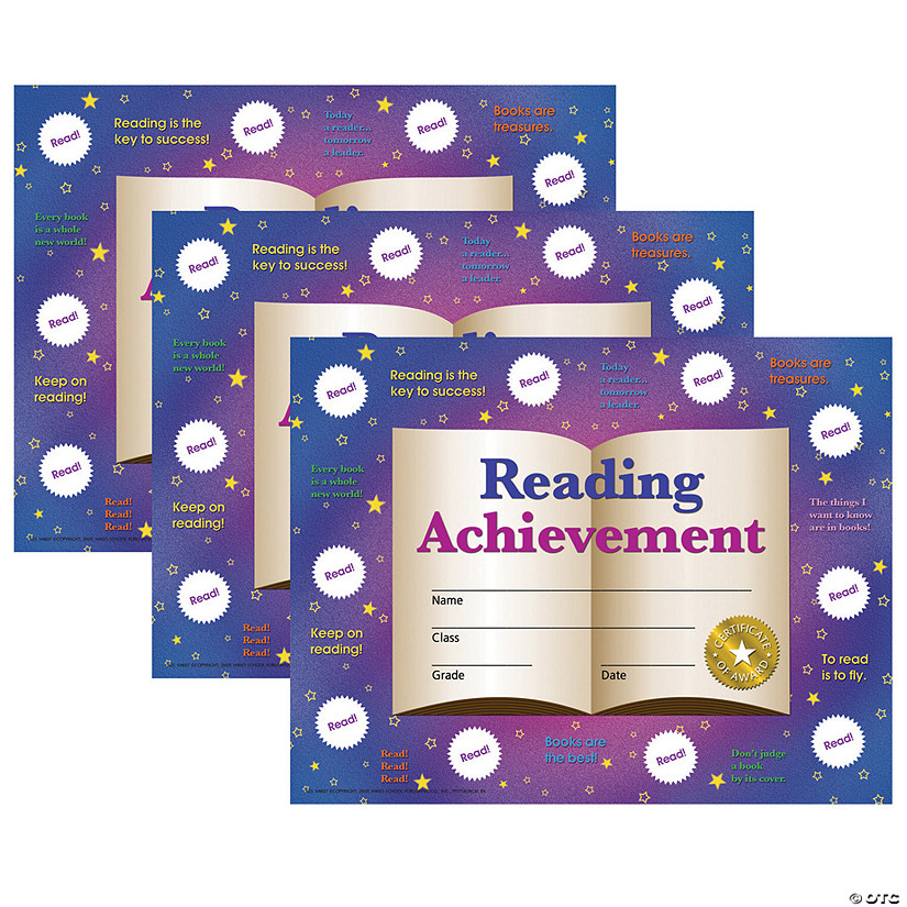Hayes Publishing Reading Achievement Certificates and Reward Seals, 8.5" x 11", 30 Certificates Per Pack, 3 Packs Image
