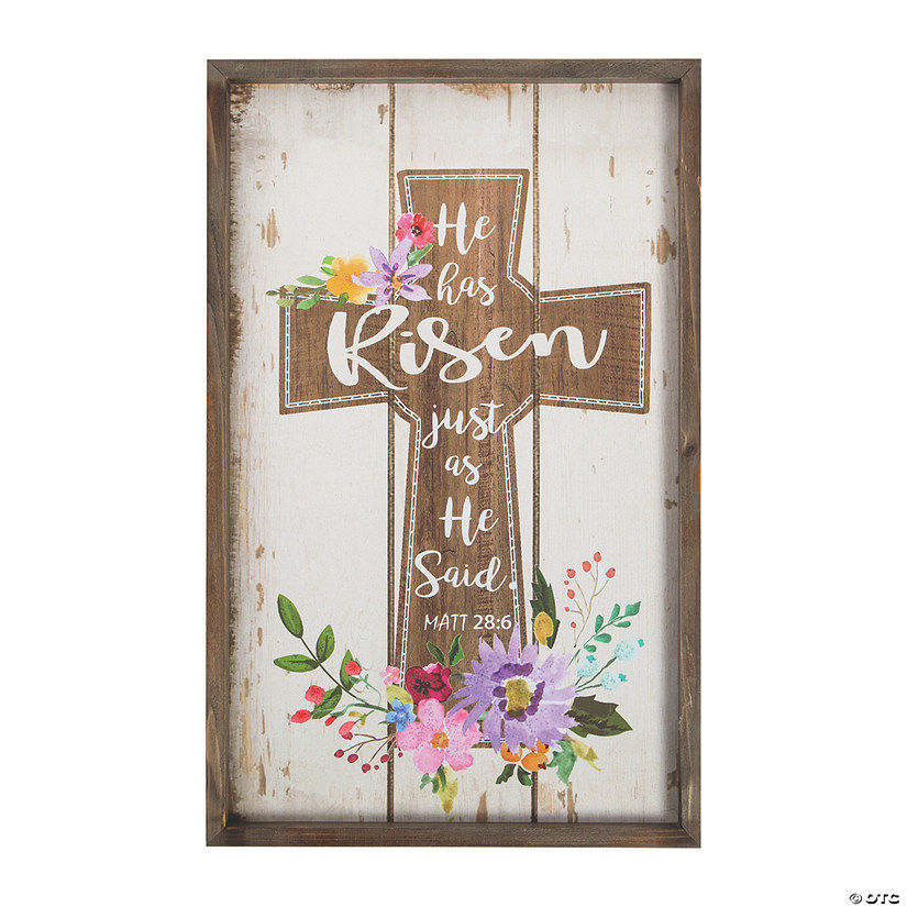 He Is Risen Floral Cross Wall Sign Image