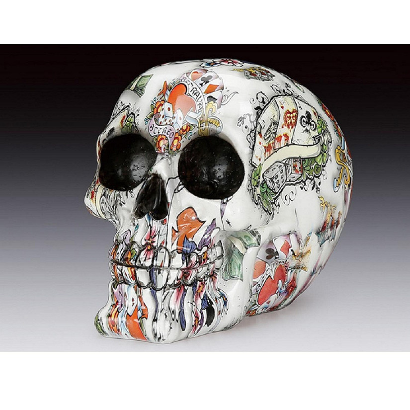 Head Skull with Poker's Printing Figurine Image