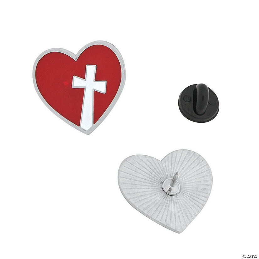 Heart & Cross Enamel Pins - 36 Pc. Image