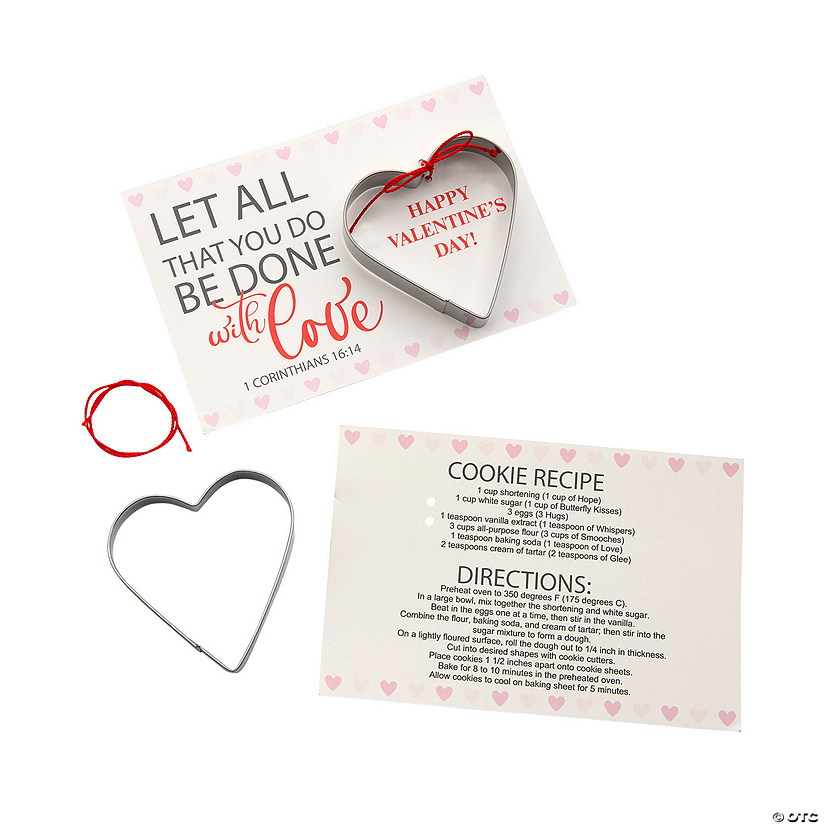 Heart Cookie Cutter & Cookie Recipe Valentine Exchanges with Religious Card for 12 Image