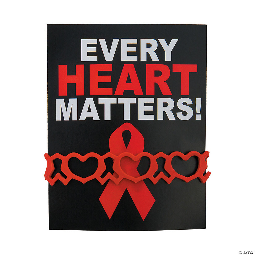Heart Health Rubber Bracelets on Card - 24 Pc. Image