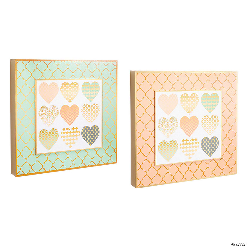 Heart Pattern Wall Plaque with Gold Accent (Set of 2) Image