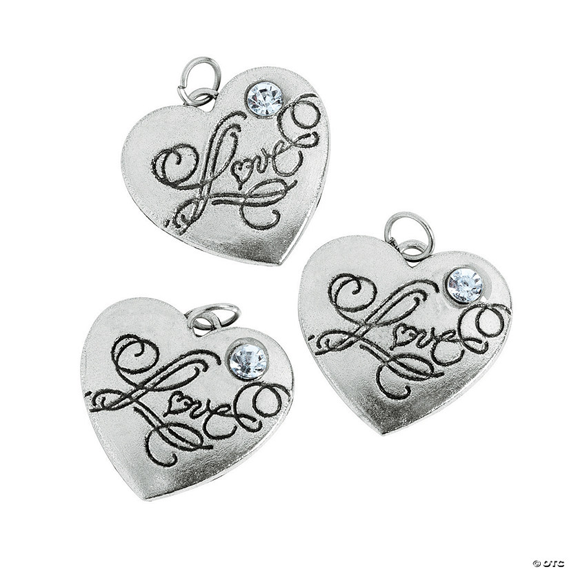 Heart-Shaped "Love" Charms with Rhinestone - 12 Pc. Image