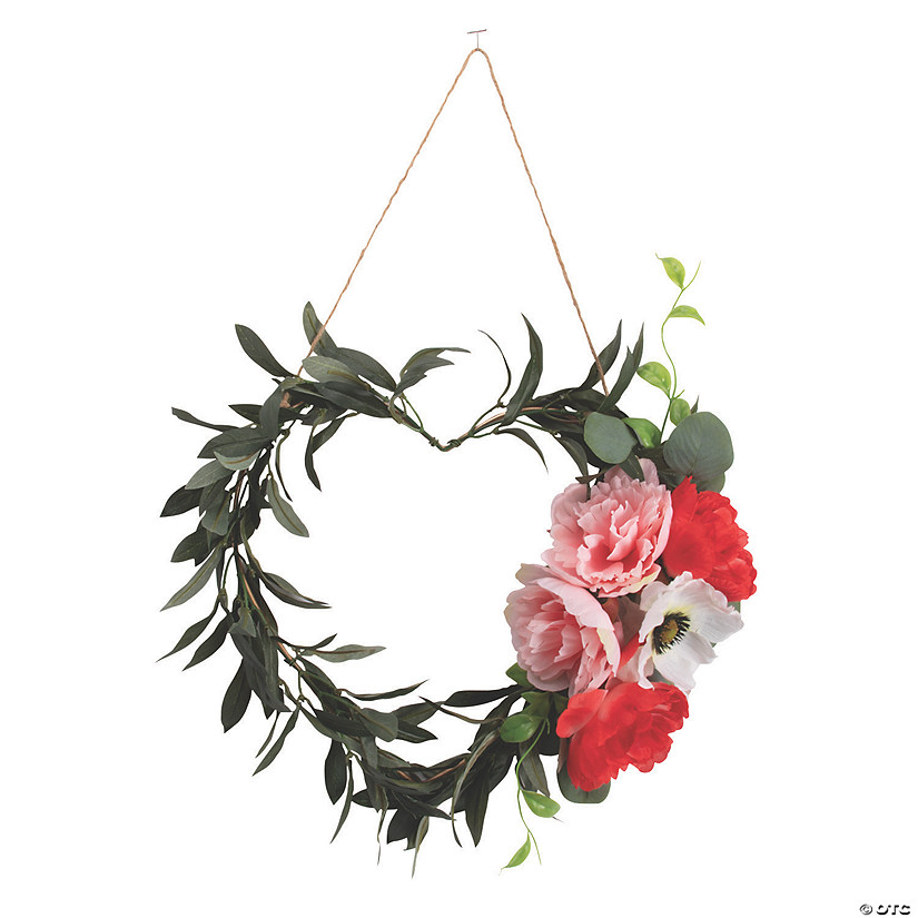 Heart-Shaped Peony Accent Faux Floral Wreath Image