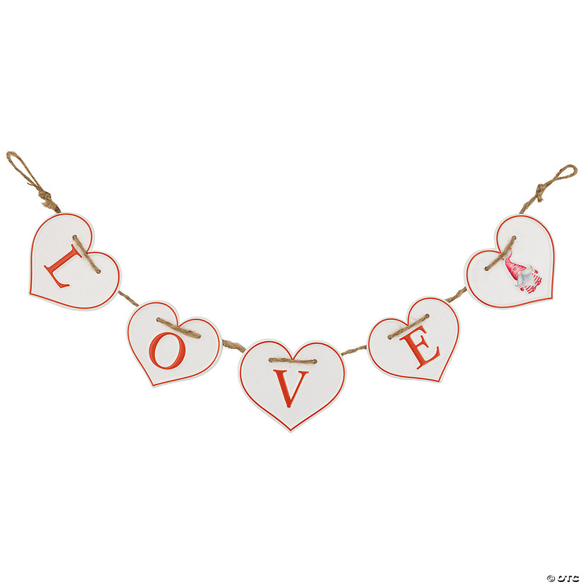 Hearts "LOVE" Valentine's Day Metal Banner - 32" - White and Red Image
