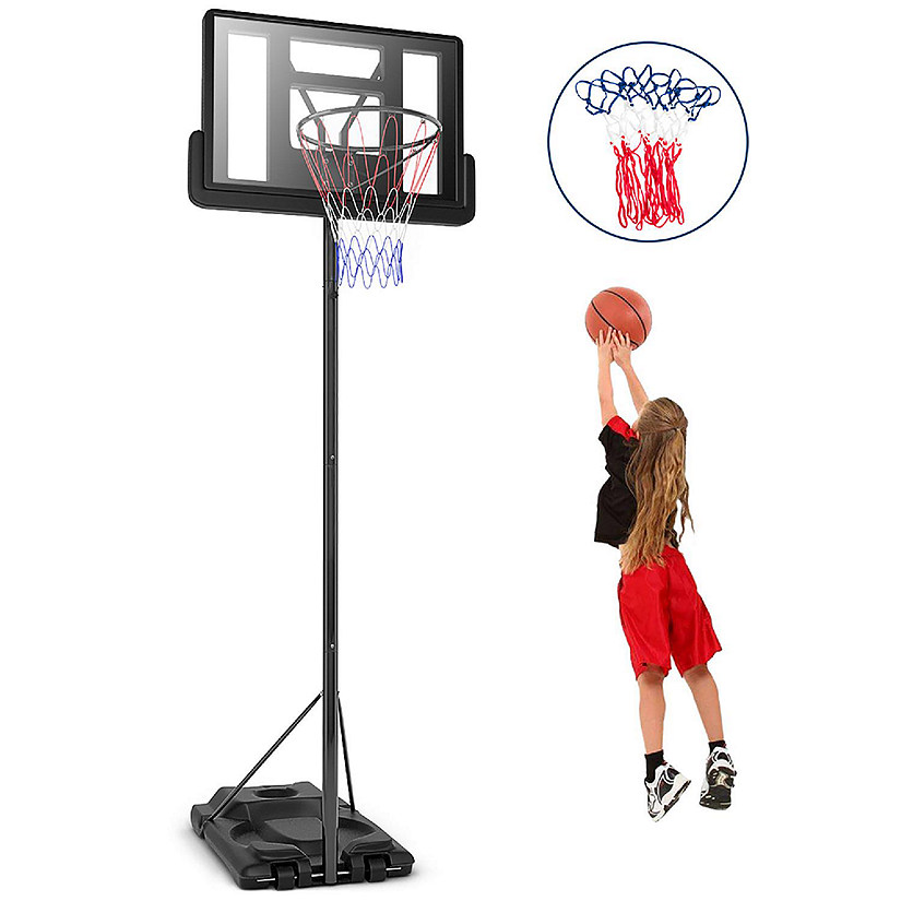 Height Adjustable Portable Basketball Hoop System Shatterproof Backboard Wheels  2 Nets Image