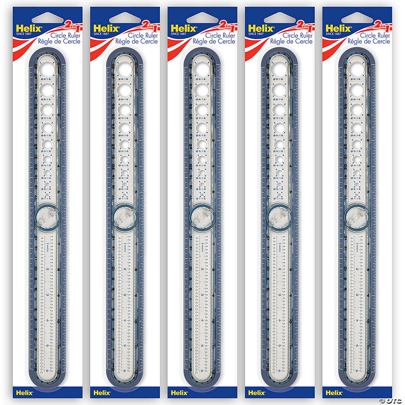 Helix 2-in-1 Circle Ruler Measuring &amp; Compass Tool 12" / 30cm, Pack of 5 Image
